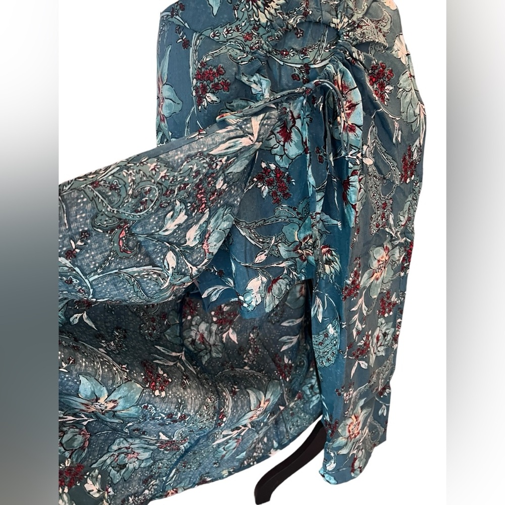 BOG, Band of the Free CELENE TEAL FLORAL LAYERED MIDI SKIRT, size L, new w/ tags - Picture 6 of 9